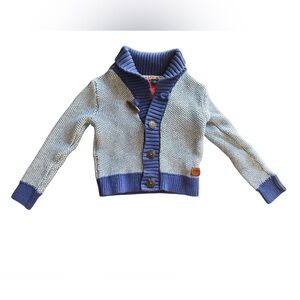 Baker by Ted Baker Blue and White Sweater with Shawl Collar-Size 3Y